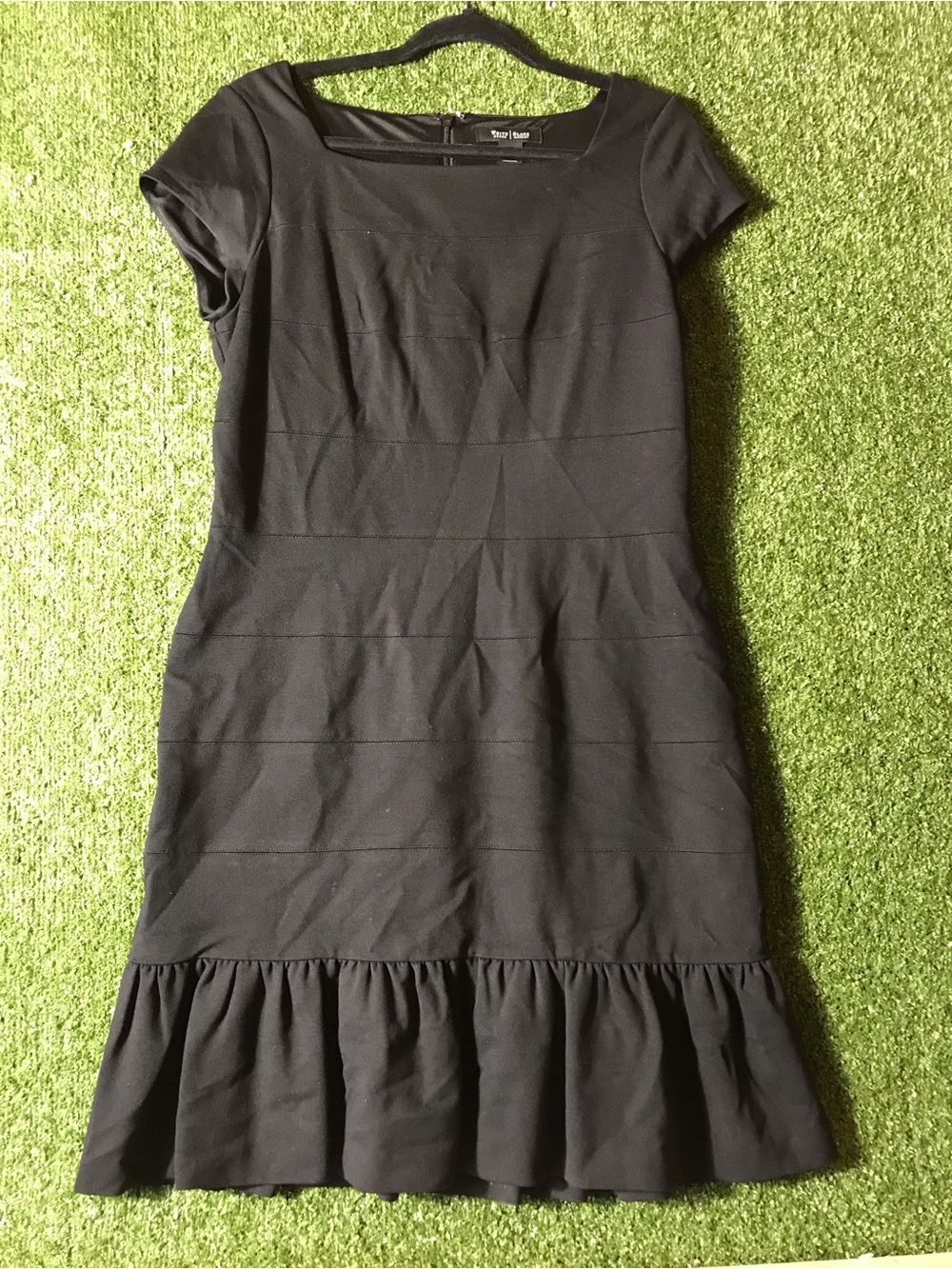White House Black Market Black Short-Sleeve Ruffle-Hem Midi Dress